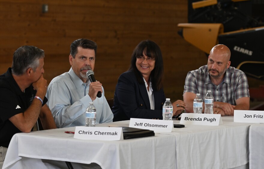 Lackawanna County Commissioner Chris Chermak and state Reps. Jeff Olsommer, Brenda Pugh and Jonathan Fritz discuss agriculture during a roundtable with Republican gubernatorial candidate Stacy Garrity.