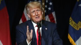 Former President Donald Trump speaks at the North Carolina Republican Convention Saturday, June 5, 2021, in Greenville, N.C. (AP Photo/Chris Seward)