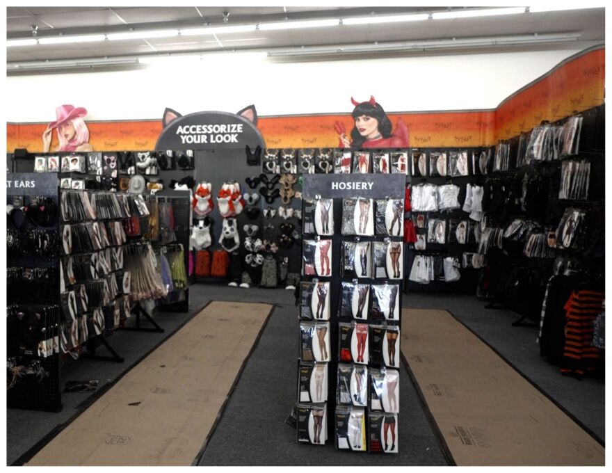 Halloween costumes displayed in Spirit Halloween.