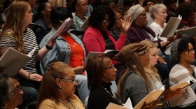 Members of IN UNISON Chorus rehearse for a recent concert. Charter member Gwendolyn Wesley is seen, bottom center.  2/28/19