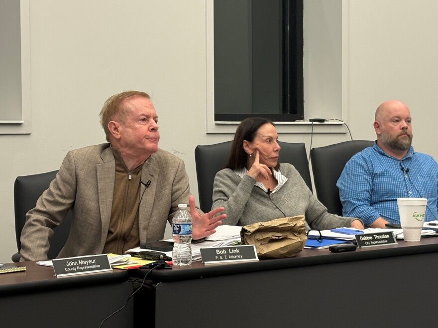 Franklin Planning and Zoning Commission attorney Bob Link (left), Chairwoman Debbie Thornton, and Commissioner Justin Henninger heard opposition to a proposed data center from local residents on Mar. 3, 2026.