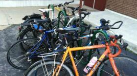 The bike rack outside the NHPR station on 2 Pillsbury St. is full for bike-to-work day.