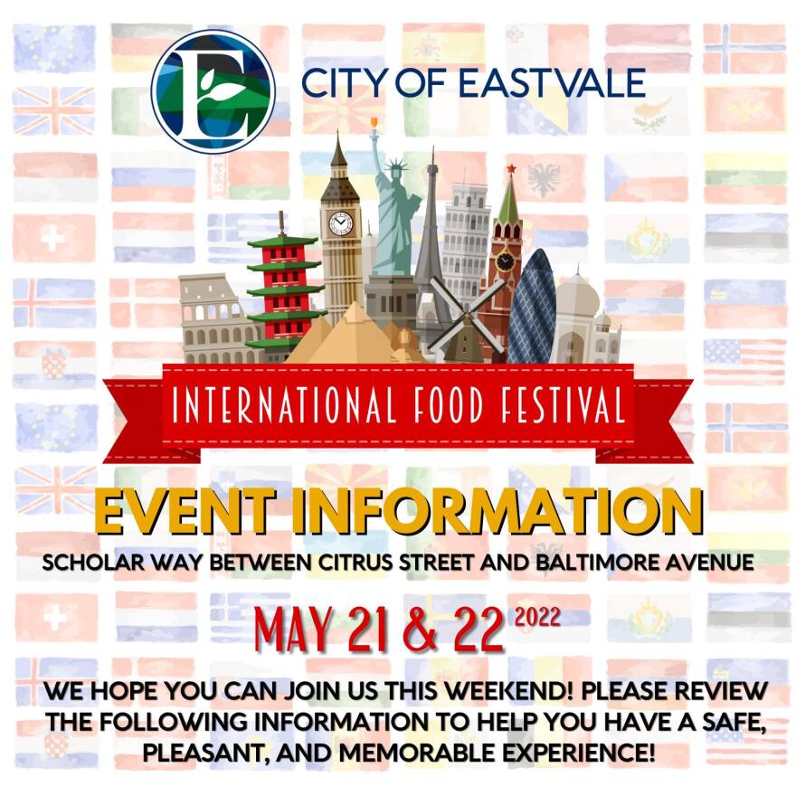 Official flyer for the City of Eastvale "Taste the World in Eastvale" event.