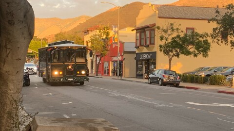 The Old San Luis Obispo Trolley rides through Downtown San Luis Obispo throughout month of December Thursday through Sunday.