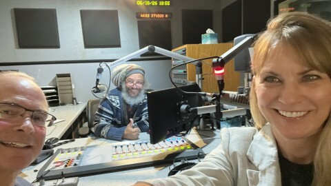 Dr. Michael Triege (left) and Dr. Melissa Fisher Paoni (right) of the Springfield Psychological Center join Jeff Williams (center) in the NPR Illinois Studios