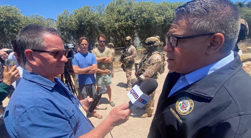 Democratic Congressman Salud Carbajal of Santa Barbara being interviewed by KCLU's Lance Orozco.