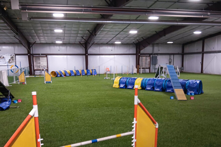 One of three rings inside Versa Dog Sports in Layton, Utah, Sept.12, 2026. This is where American Kennel Club-accredited judge Tracy Mazur of Draper trains with her 3-year-old working cocker spaniel named Quill. Mazur says putting Quill through his paces on a course she didn't design provides a sense of what dogs and handlers will go through when she judges the Masters Agility Championship at the Westminster Kennel Dog Show in New York City in January.