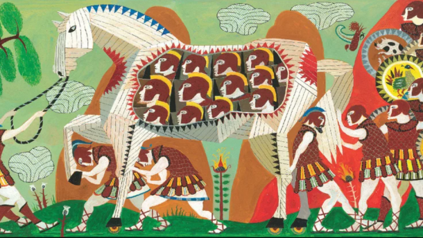 The cover of a recent book version of The Odyssey for children, published by Candlewick Press, with illustrations by Neal Packer.
