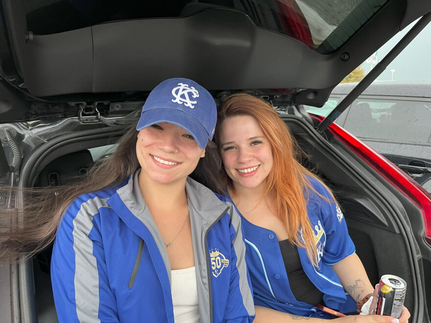Royals fan Piper Hahn, left, celebrated her birthday at Kauffman Stadium with her friend Baile Irwin of Kansas City, Kansas.