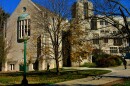 Woodburn Hall building in Collegiate Gothic style on the Indiana University Bloomington campus during autumn