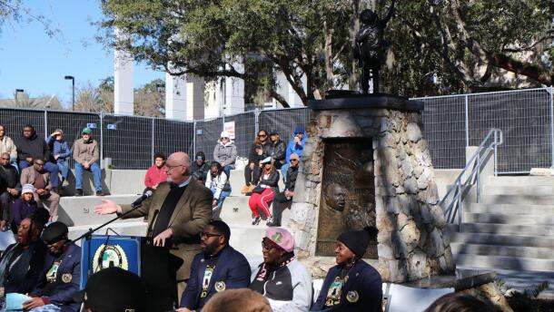 Mayor Harvey Ward speaks during the ceremony unveiling the MLK Memorial Garden. He highlighted the City of Gainesville’s decades-long partnership with the Martin Luther King Jr. Commission of Florida.