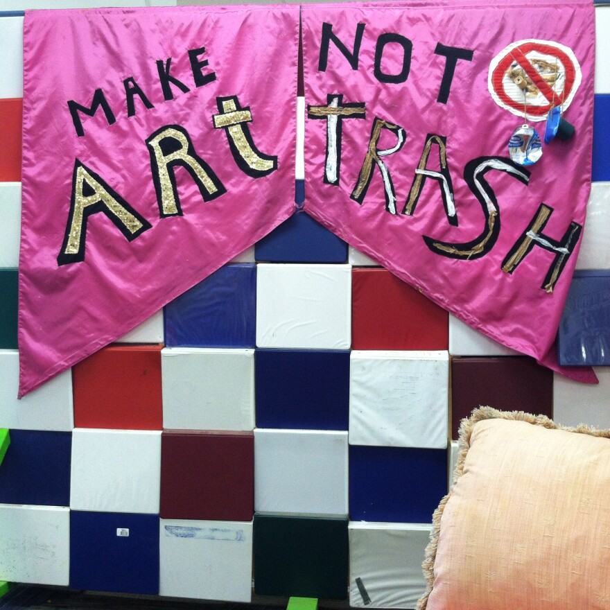 A banner in the Scrap Exchange reads, "Make art, not trash."