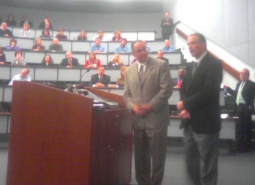 Jody Lomeo, newly named CEO of ECMC and Erie County Executive Chris Collins