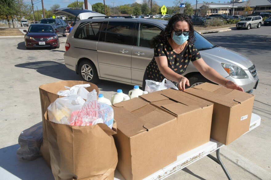 Food is given away at Edison High School