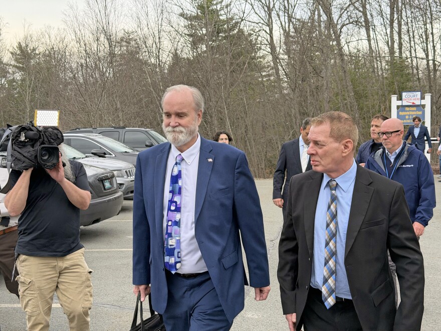 Former major league baseball player Lenny Dykstra, right, waived his right to preliminary hearing Tuesday, March 1, 2026 on drug-related charges in Pike County. He is seen outside Magisterial District Judge Randy Schmalzle’s office in Palmyra Twp. accompanied by attorney Thomas Mincer.