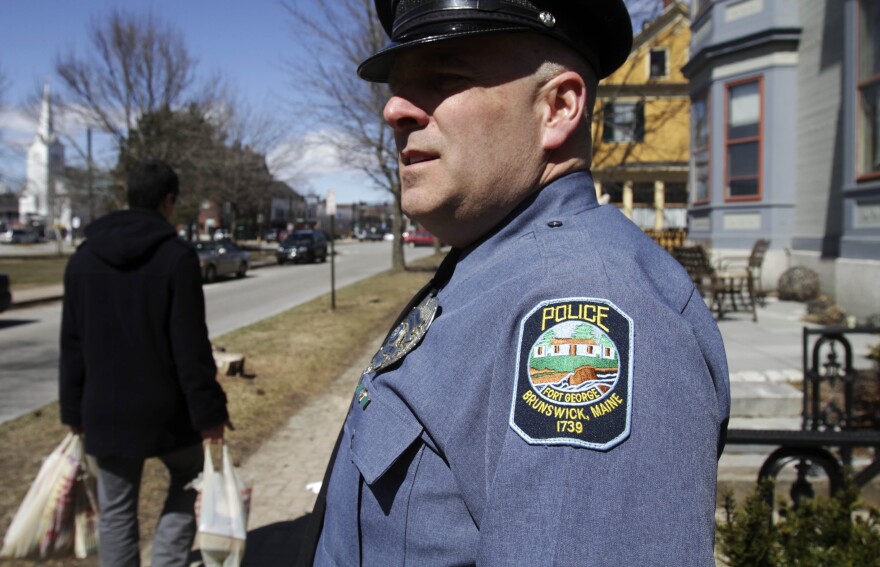 Brunswick Police officer Terry Goan patrols the streets of Brunswick, Maine, on Wednesday, April 6, 2011. Maine was ranked as the most peaceful state and Louisiana the least. The rankings are drawn up by the Institute for Economics and Peace, an international think-tank that also issues a yearly Global Peace Index.