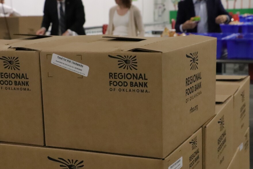 Boxes prepped and ready to be distributed at the Regional Food Bank of Oklahoma.