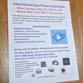 A flyer for Homer's celebration of the International Day of Peace