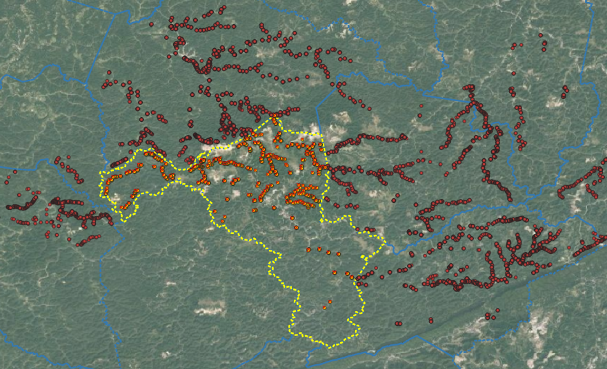 A screenshot of the mapping software we used to geolocate the location of debris loads and categorize it by county.