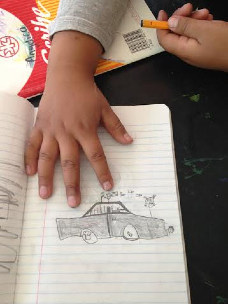 A drawing by a boy in Ciudad Juárez depicting violence in his neighborhood.