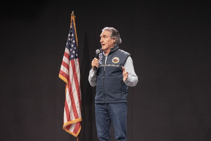 Interior Secretary Doug Burgum speaks at a Fairbanks Chamber of Commerce event on Oct. 14, 2026.