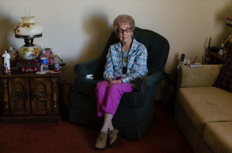 Loretta Campos, 93, photographed at her home in Toyah. She continues to drink the city water because people she trusts have said it is safe.