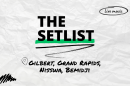 "The Setlist" and "Gilbert, Grand Rapids, Nisswa, Bemidji" written over a crumpled paper background.
