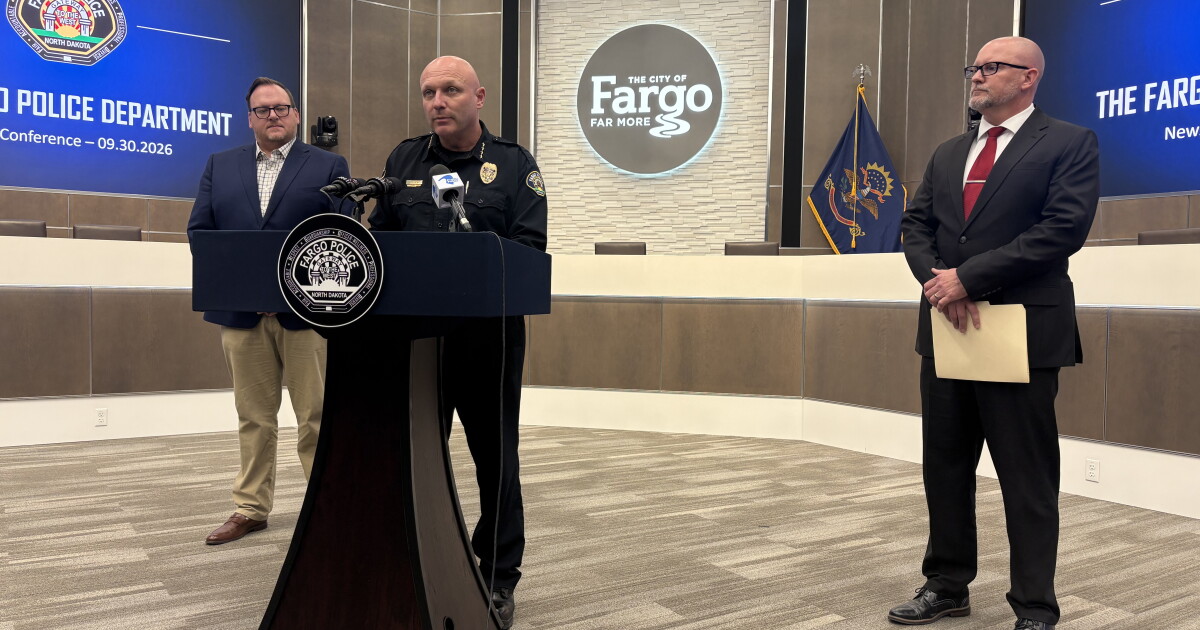 Photo: news.prairiepublic.org Left to right: Fargo Mayor Josh Boschee, Fargo Police Chief Travis Stefonowicz, and Captain Matt Christensen