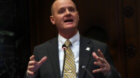 Republican Rep. Josh Calloway, of Irvington, argues against the sports betting bill on the House floor Monday. He also introduced two amendments to the bill that were both defeated.