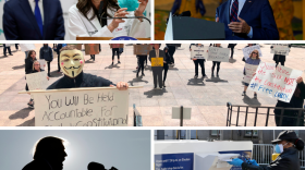 Then-Director of ODH Amy Acton talks masks on Feb. 27, as Gov. Mike DeWine looks on; Joe Biden in Cincinnati in Oct.; protesters at the Ohio Statehouse in April; Pres. Trump in Dayton in Sept.; an Ohio voter submits her absentee ballot.