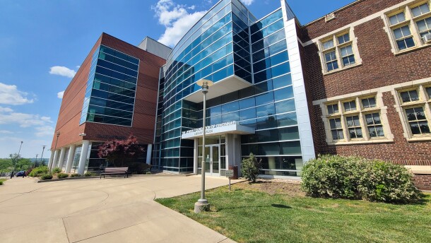 brick and glass library building