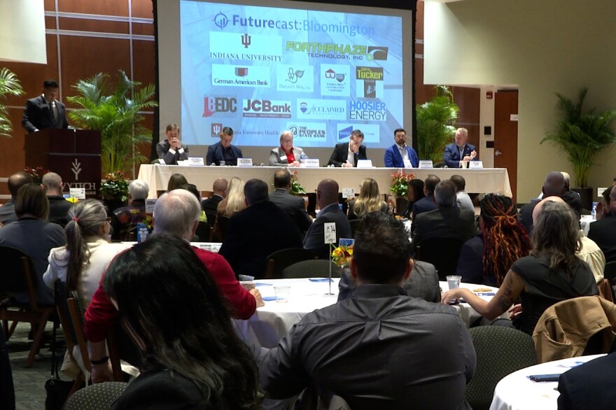 Panelists with the Indiana University Kelley School of Business, the IU Business Research Center and Ivy Tech Community College Bloomington explained their Futurecast 2026 predictions on Nov. 4, 2025.