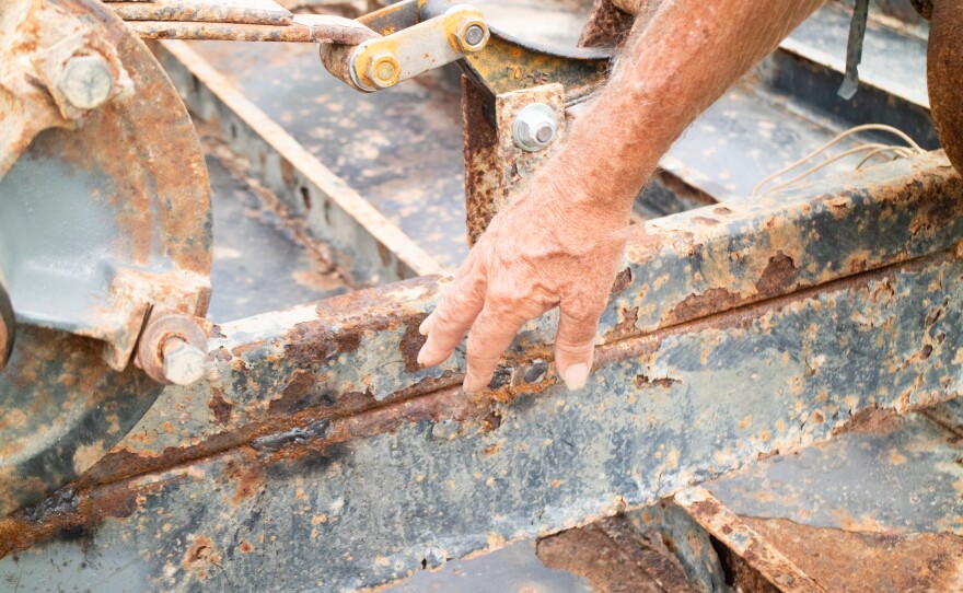 Decades-old equipment and parts are scattered throughout Kellogg Family Farms.