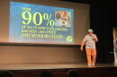 Climate comedian Forrest Shaw on stage at the Waldo Theater.