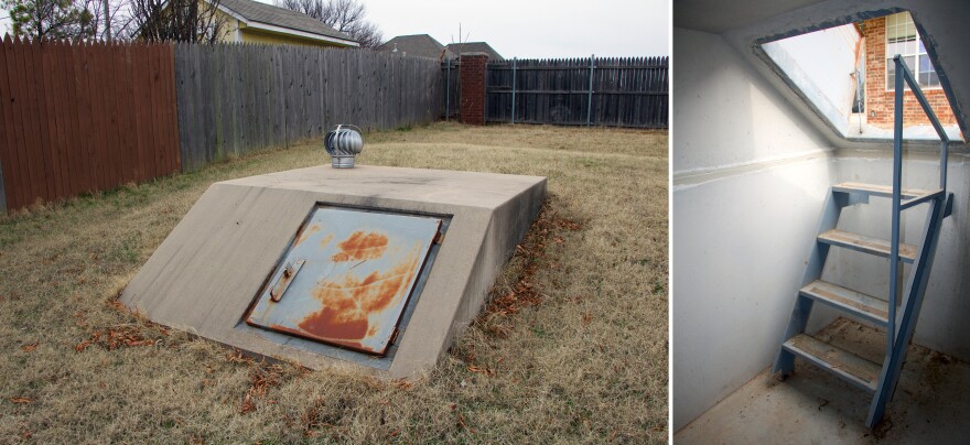 The most common tornado shelters have steep stairs, making them inaccessible to people with ambulatory disabilities. The base model, found in some backyards in Oklahoma, is an underground concrete box, like this one.