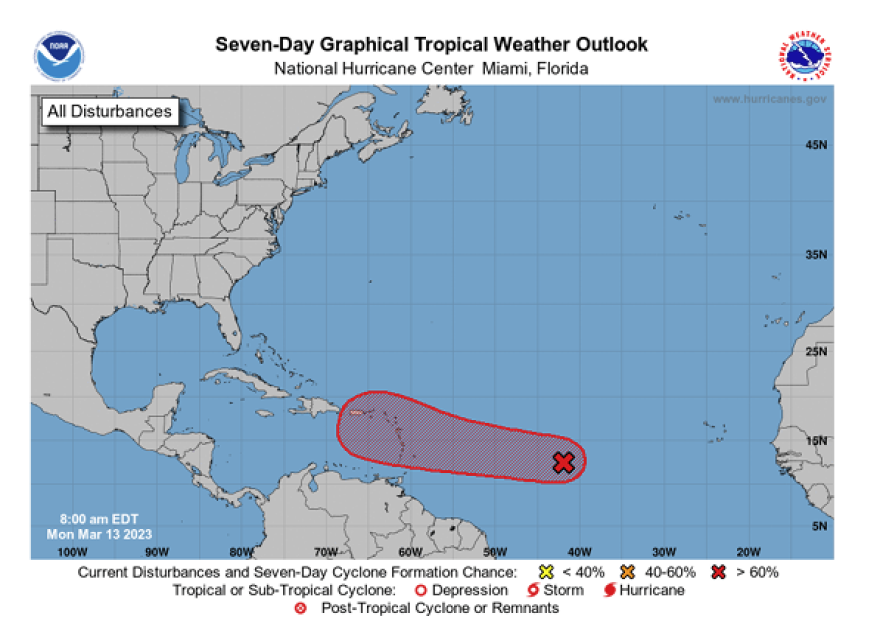 A stock example of the new seven-day outlook provided by the NHC.