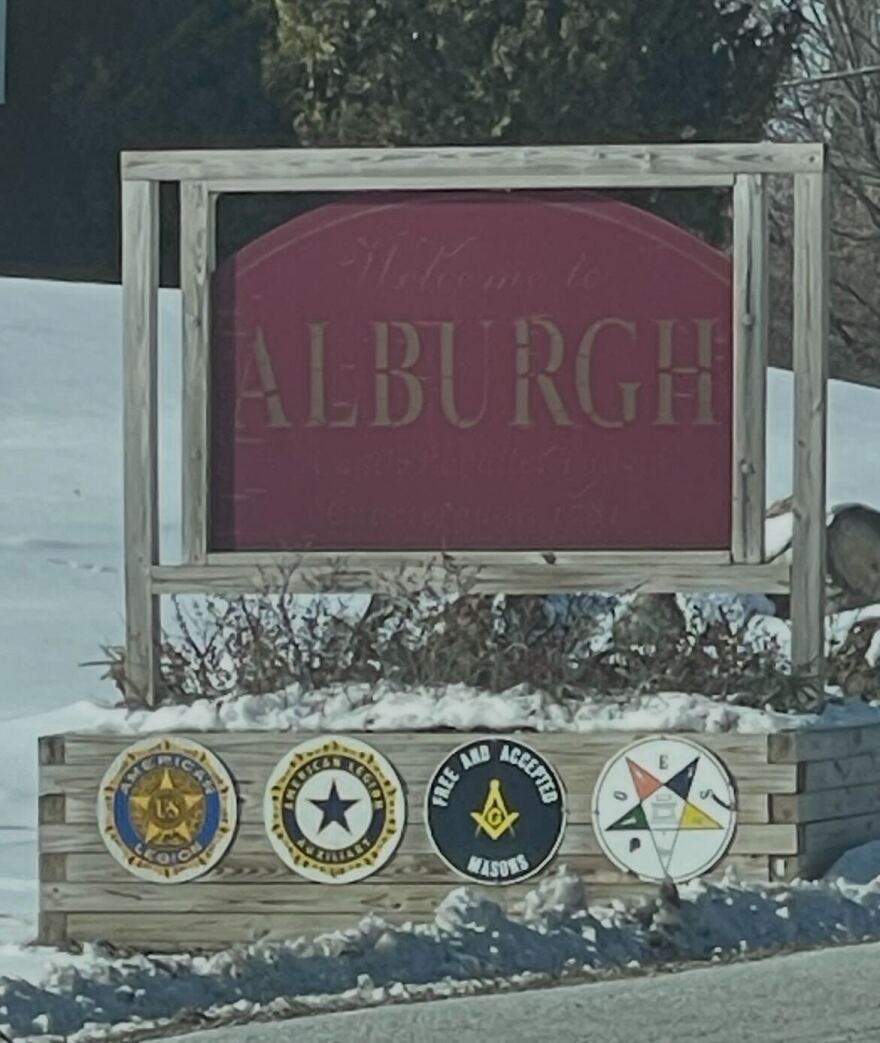 The welcome sign to Alburgh, Vermont