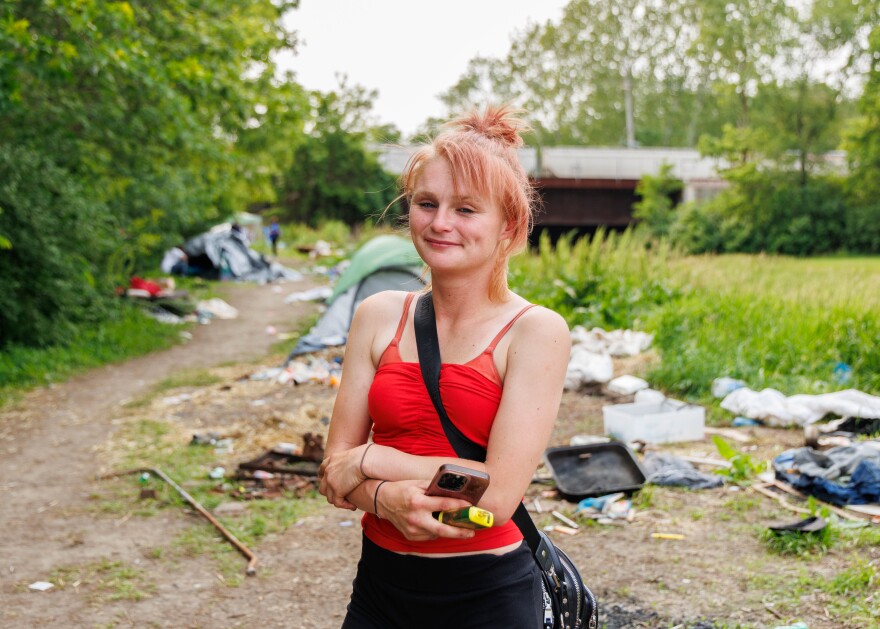 Bianca Nickum at the tent encampment near AutoZone.