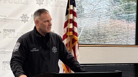 Eugene Police Chief Chris Skinner speaks at a press conference in Eugene, Sept. 9, 2025.