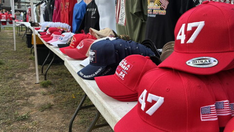 Trump merch lined fields and bedecked rolling carts ahead of the president's visit to Rock Hill Thursday.