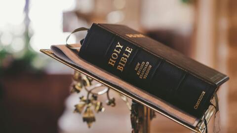 A Bible on a stand.