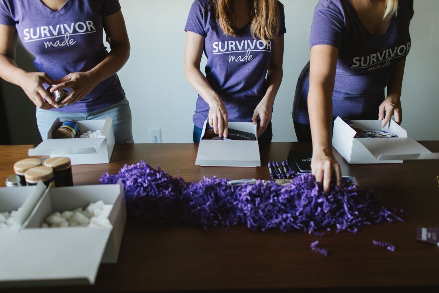 Women who have been victims of human trafficking build new lives working at Survivor Made, a small business created by Refuge for Women.