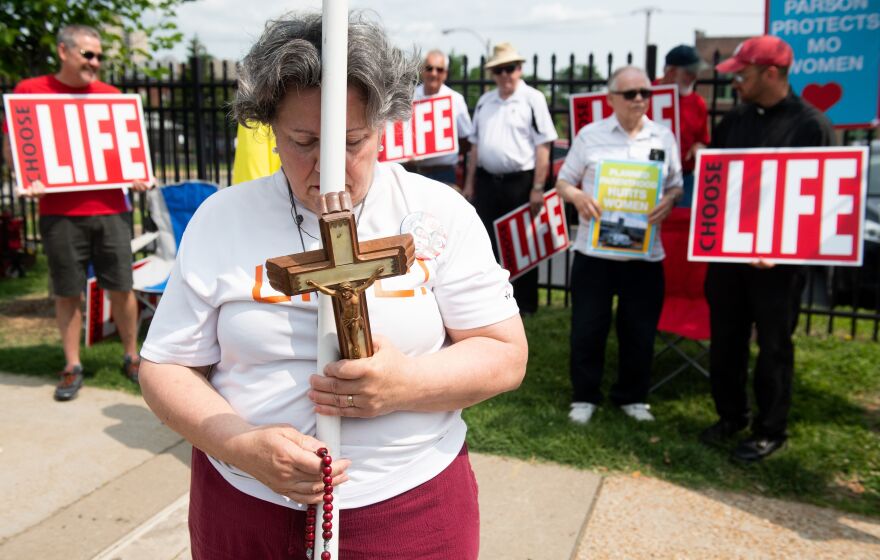 Anti-abortion demonstrators hold a protest on May 31 outside the Planned Parenthood Reproductive Health Services Center in St. Louis, the last location in the state that performs abortions.