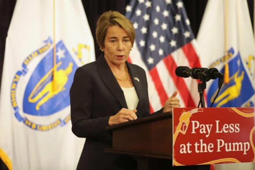 Mass. Gov. Maura Healey speaks at a press conference at the State House on Tuesday, Sept. 22, 2026 about a proposal to temporarily suspend the gas tax.
