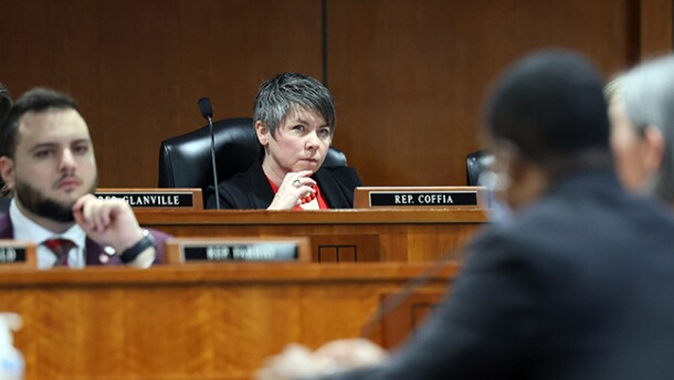 State Rep. Betsy Coffia (D-Traverse City) listens to testimony at the Michigan Capitol. (Photo courtesy of Michigan Legislature)