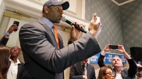 FILE - Former Florida Democratic gubernatorial nominee Andrew Gillum speaks to supporters during a gathering at the Florida Democratic Party state conference, June 7, 2019, in Orlando, Fla.