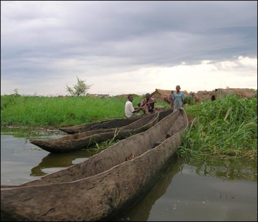 Dugout canoes are the main form of transportation on Lake Upemba and the adjacent Congo River.