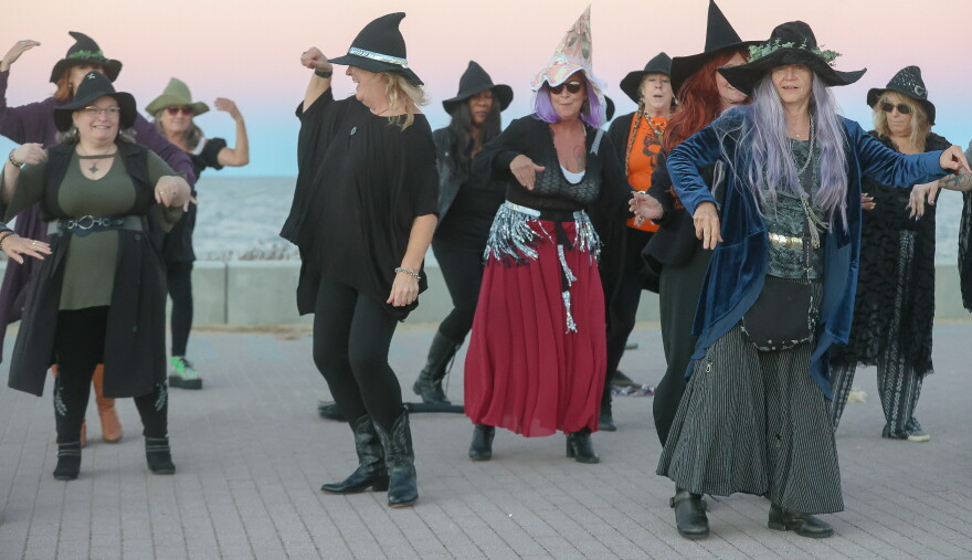The OV Sea Hags during a recent dance rehearsal in Ocean View. The group is hosting the Ocean View Witch Walk on Saturday, Oct. 17. Community members are invited to BYOB — bring your own broom.