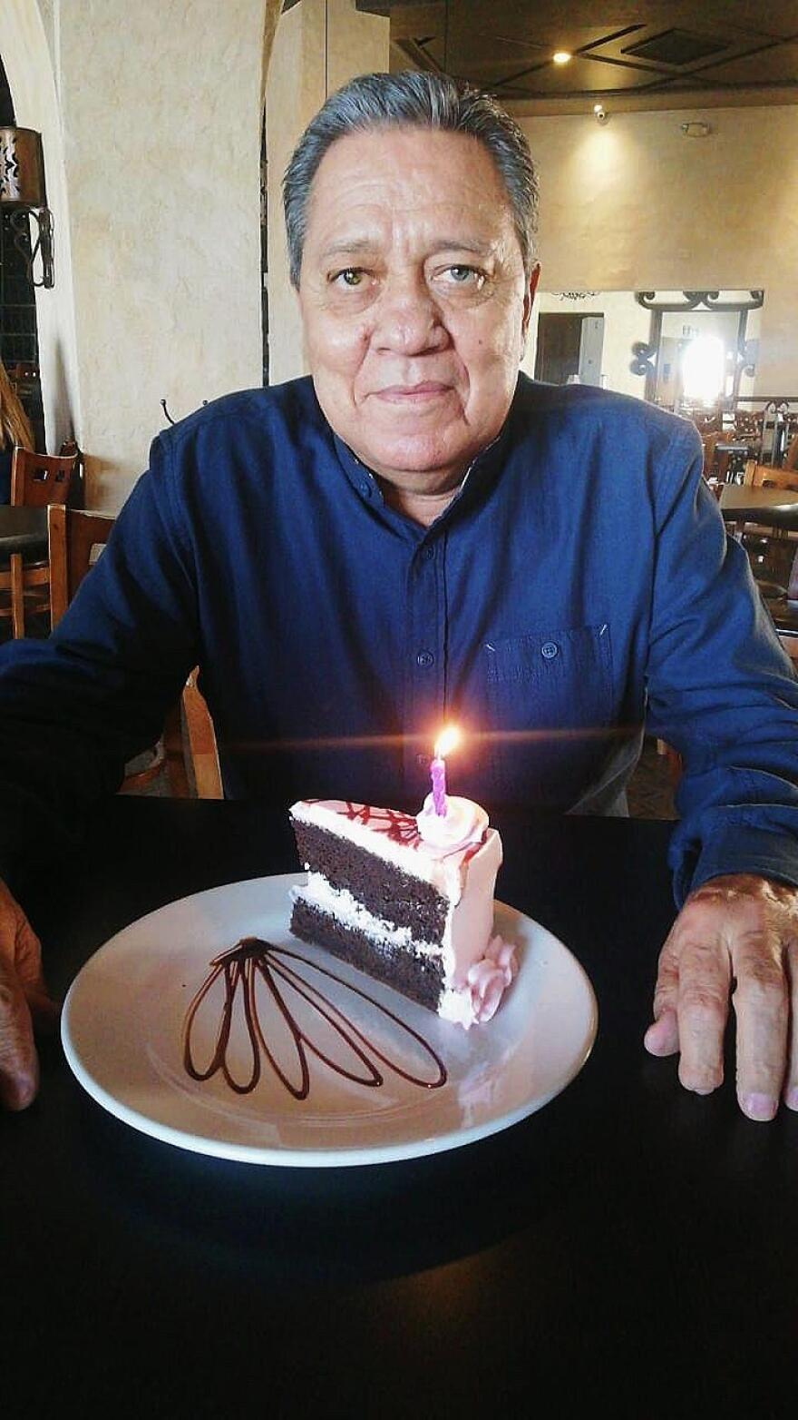 Jose Womhar Ramos Hernandez celebrating his last birthday. His daughter had a “memory bear” made with the blue shirt to remember this happy moment.