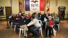 Audience members wait for speakers to begin at a campaign event for Pete Buttigieg at The Music Man Square in Mason City, Iowa, on Wednesday, Jan. 29, 2020. (Rebecca F. Miller for Here & Now)